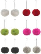 🎁 6 pairs colorful faux fur pom pom dangle earrings set - handmade bohemian ethnic tassel earrings, perfect thanksgiving & christmas gifts for women and girls logo