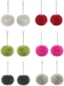 img 1 attached to 🎁 6 Pairs Colorful Faux Fur Pom Pom Dangle Earrings Set - Handmade Bohemian Ethnic Tassel Earrings, Perfect Thanksgiving & Christmas Gifts for Women and Girls