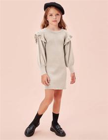 img 2 attached to 👗 Stylish Girls Crew Neck Sweater Dress: Lantern Sleeve Knit Ruffled Dress for Ages 5-12