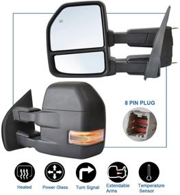 img 3 attached to 🚗 JZSUPER Towing Mirrors for Ford F150 Pickup Truck 2015-2019, Power Heated w/ Turn Signal, Temperature Sensor - 8 Pin Plug