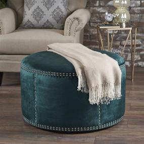 img 3 attached to 🪑 Discover the Exquisite Christopher Knight Home Jaewon Studded Velvet Ottoman in Teal/Black