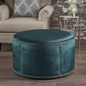 img 2 attached to 🪑 Discover the Exquisite Christopher Knight Home Jaewon Studded Velvet Ottoman in Teal/Black