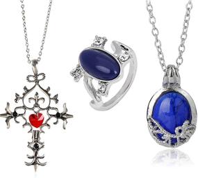 img 4 attached to 3-Pack Unisex Vampire Diaries Elena Sapphire Crystal Daylight Ring and Katherine Sapphire Crystal Pendant Daywalking Necklace for Fans - PPX