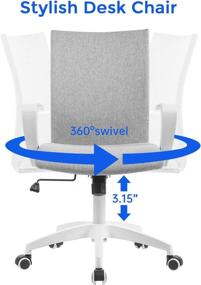 img 3 attached to 🪑 Adjustable Height Office Desk Chair - Modern White Armchair - Swivel Computer Task Chair in Grey by NOVELLAND