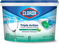 🧼 clorox triple action dishwasher detergent pacs, 43 count: powerful cleaning with fresh scent logo