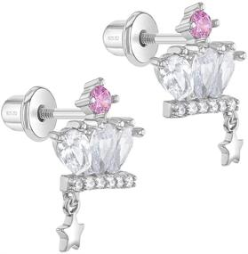 img 3 attached to Dazzling 925 Sterling Silver White-Pink Princess Crown Earrings Set for Young Girls & Pre-teens - Perfect for Royal Events & Parties with Screw Back Locking