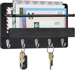 img 4 attached to 🔑 Black Gray Rustic Key Holder for Wall with Mail Shelf - Organize Your Entryway with Style!