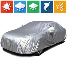 img 4 attached to 🚗 cciyu Universal Car Cover Waterproof 190T Polyester for Most Cars Up to 210”: All-Weather Protection with Mirror Pockets & Reflective Design - Silver Grey