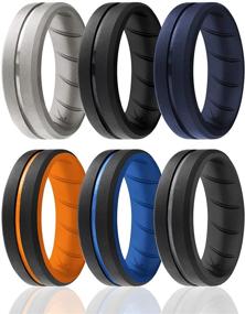 img 4 attached to ROQ Silicone Rings for Men - Multipack of Breathable 🤵 Mens Silicone Rubber Wedding Bands, available in 1/2/3/4/6 Pack – Duo Collection