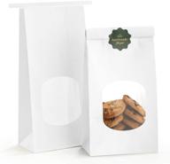 🛍️ bagdream bakery bags: 100pcs kraft paper bags with window for cookies & coffee - tin tie tab lock, white window bags, 4.5x2.36x9.6 inches logo