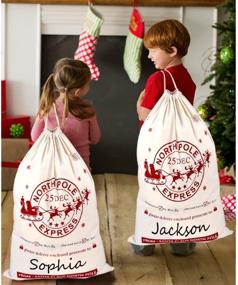 img 4 attached to 🛍️ OurWarm 2Pcs Santa Sacks Canvas Bags: 19x27 Inch Large Christmas Bags for Kids - Xmas Presents Storage with Drawstring