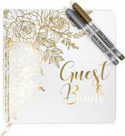 🍋 lemon sherbet wedding guest book and photo album with gold foil, gilded edges, and thick white paper - 32 pages - includes two metallic markers logo