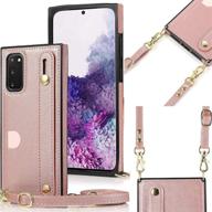 👜 zyzx wallet case for samsung galaxy s20 fe 5g - removable adjustable leather crossbody card holders case with neck strap lanyard, shoulder strap, and kickstand - kb rose logo