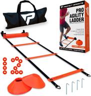 🏃 agility ladder and cones set - 15 ft speed ladder with 12 disc cones for soccer, football, sports, exercise, workout, footwork training - includes 4 metal stakes and heavy duty carry bag logo