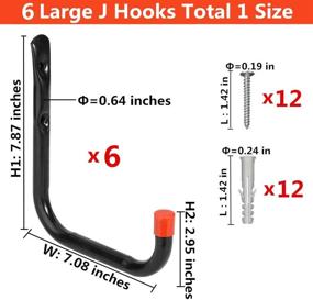 img 3 attached to 🧲 Large J Hook Wall Mounted Garage Storage Utility Hooks - Heavy Duty Tools Hangers Organizer (6 Pcs Black, 7.1 Inches)