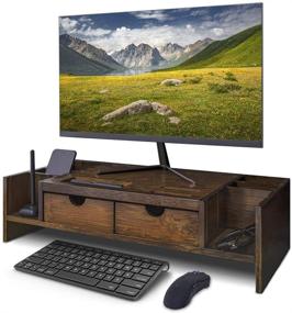 img 4 attached to 🖥️ Crestlive Products Luxury Bamboo Computer Monitor Stand Riser: Adjustable Storage Organizer, Drawers, Laptop, Cellphone, TV, Printer Stand - Antique Brown