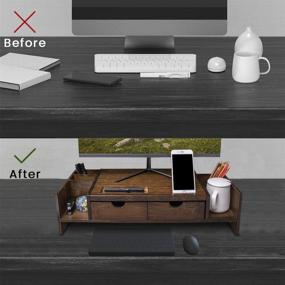 img 2 attached to 🖥️ Crestlive Products Luxury Bamboo Computer Monitor Stand Riser: Adjustable Storage Organizer, Drawers, Laptop, Cellphone, TV, Printer Stand - Antique Brown