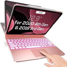 img 4 attached to 📱 iPad Pro 12.9 Keyboard Case 2020/2018 with 10 Color Backlight Touchpad - 7-in-1 iPad Keyboard Case for 4th Gen/3rd Gen, 360°Protection & Rotation - iPad Pro Case with Pencil Holder (Space Rose)