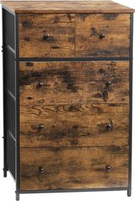 img 4 attached to 🪑 Rustic CASATOCA Tall Dresser: 5 Fabric Drawer Storage Cabinet for Bedroom and Entryway - Sturdy Steel Frame, Wooden Front and Top, Rustic Brown and Black