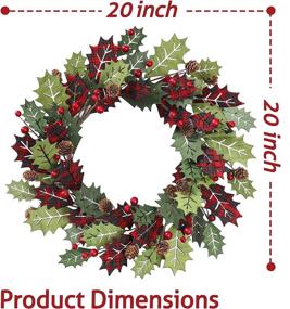 img 3 attached to 🎄 YNYLCHMX 20 Inch Christmas Wreath: Holly Leaves, Berries, and Pinecones - Festive Home Decor for Outdoor and Indoor Use