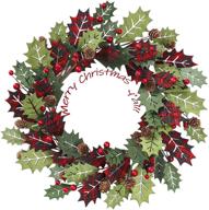 🎄 ynylchmx 20 inch christmas wreath: holly leaves, berries, and pinecones - festive home decor for outdoor and indoor use логотип