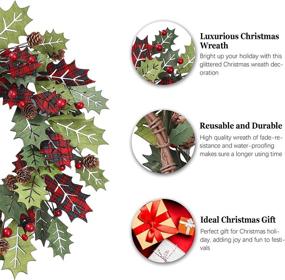 img 2 attached to 🎄 YNYLCHMX 20 Inch Christmas Wreath: Holly Leaves, Berries, and Pinecones - Festive Home Decor for Outdoor and Indoor Use