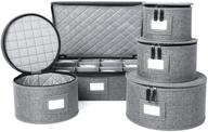 📦 stackable china storage set with hard shell, ideal for dinnerware storage and transport, safeguarding dishes, cups, and mugs, includes felt plate dividers (grey, 5-piece set) логотип