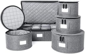 img 4 attached to 📦 Stackable China Storage Set with Hard Shell, Ideal for Dinnerware Storage and Transport, Safeguarding Dishes, Cups, and Mugs, includes Felt Plate Dividers (Grey, 5-Piece Set)