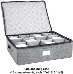 img 2 attached to 📦 Stackable China Storage Set with Hard Shell, Ideal for Dinnerware Storage and Transport, Safeguarding Dishes, Cups, and Mugs, includes Felt Plate Dividers (Grey, 5-Piece Set)