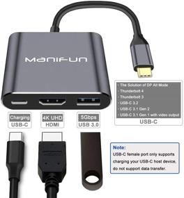 img 3 attached to 🔌 Адаптер Manifun USB C к HDMI с мультипортом, Thunderbolt 3 к HDMI 4K/USB 3.0/USB C кабель для зарядки - Совместим с MacBook Pro, Samsung Galaxy S9/S10/S20/Note 9/Note 10 (серый)