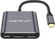 🔌 адаптер manifun usb c к hdmi с мультипортом, thunderbolt 3 к hdmi 4k/usb 3.0/usb c кабель для зарядки - совместим с macbook pro, samsung galaxy s9/s10/s20/note 9/note 10 (серый) логотип