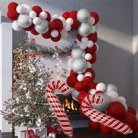 img 3 attached to 🎈 125-pack Soonlyn Christmas Balloon Garland Arch: Red, White, and Silver Candy Cane Balloons with Chrome Latex Balloons Kit for Festive Merry Christmas Party Decorations