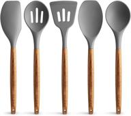 👨 zulay non-stick silicone utensils set - 5 piece cooking utensils with acacia wood handles - gray silicone set logo