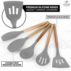 img 2 attached to 👨 Zulay Non-Stick Silicone Utensils Set - 5 Piece Cooking Utensils with Acacia Wood Handles - Gray Silicone Set