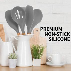 img 3 attached to 👨 Zulay Non-Stick Silicone Utensils Set - 5 Piece Cooking Utensils with Acacia Wood Handles - Gray Silicone Set