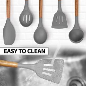 img 1 attached to 👨 Zulay Non-Stick Silicone Utensils Set - 5 Piece Cooking Utensils with Acacia Wood Handles - Gray Silicone Set