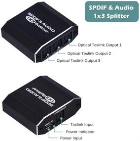 img 3 attached to Прочный алюминиевый сплиттер цифрового оптического аудио 1x3 с оптическим кабелем - поддерживает Dolby Digital & DTS 5.1, PCM Stereo, LPCM