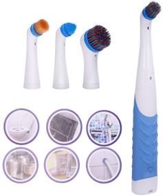 img 3 attached to 🧽 Sonic Scrubber Household All Purpose Electric Cleaning Brush with 4 Brush Heads for Bathroom, Kitchen, Shoes - White & Blue