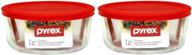 🍲 set of 2 pyrex clear 7-cup round storage dishes with red plastic covers логотип