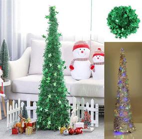 img 4 attached to 🎄 HenMerry 5ft Collapsible Christmas Tree with 100 LED Multicolored Lights - Artificial National Trees Tinsel Christmas Tree Decorations for Apartment, Home, Office, Party - Xmas Holiday Décor with Foldable Stand