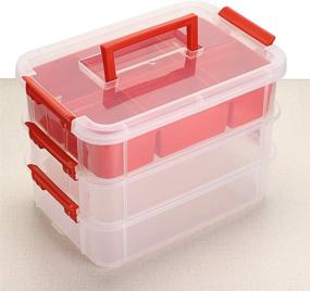 img 1 attached to 📦 BTSKY 3-Layer Stackable & Portable Storage Box with Removable Tray, Multipurpose Plastic Organizer for Sewing, Art Craft, and Supplies - Red