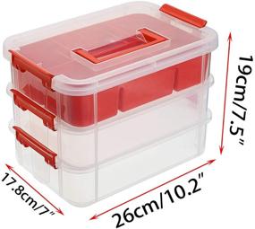 img 3 attached to 📦 BTSKY 3-Layer Stackable & Portable Storage Box with Removable Tray, Multipurpose Plastic Organizer for Sewing, Art Craft, and Supplies - Red