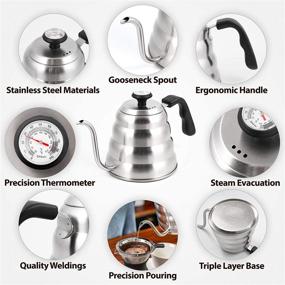 img 3 attached to ☕️ Gooseneck Kettle with Thermometer - Precision Pour Over Coffee and Tea Maker - Triple Layered Base, Anti-Rust - For all Stovetops, 40 oz (1.2L)