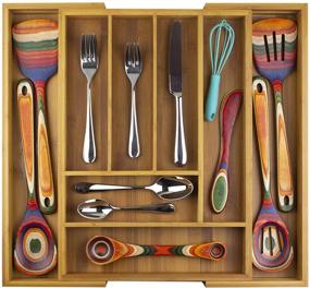 img 4 attached to 🎍 Bamboo Kitchen Drawer Organizer with Expandable Silverware and Utensil Holder - 8 Compartments and Dividers