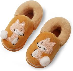 img 4 attached to 🐻 Warm and Cute Cartoon Toddler Slippers: Boys and Girls Plush Fur Indoor House Shoes