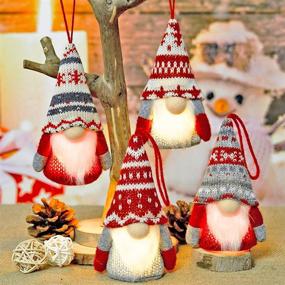 img 4 attached to 🎅 Set of 4 Handmade Swedish Tomte Gnomes Christmas Ornaments - Plush Scandinavian Santa Elf Table and Tree Decorations - Home Decorative Hanging Ornaments for Christmas