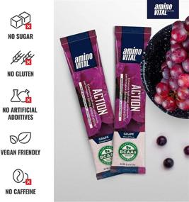 img 1 attached to 🍇 Amino VITAL Действие - пакеты продвижения перед тренировкой с аминокислотами BCAA и электролитами для энергии, без кофеина, кето, растительное питание, 14 одноразовых пакетиков, вкус винограда.