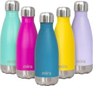 🌴 mira 12 oz stainless steel vacuum insulated water bottle - double walled cola shape thermos - 24 hours cold, 12 hours hot - reusable metal water bottle - leak-proof sports flask - hawaiian blue - kids friendly логотип