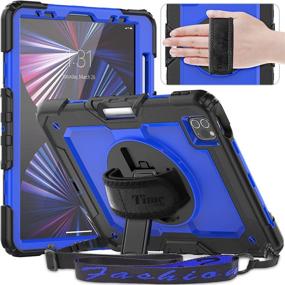 img 4 attached to 📱 Timecity Case for iPad Pro 11 inch 2021 (3rd Gen) - Dark Blue, Built-in Screen Protector, 360° Rotatable Kickstand, Hand Strap, Shoulder Strap, Pencil Holder