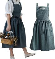 👩 cotton and linen cross back kitchen aprons for women with pockets - ideal for baking, painting, gardening, and cleaning logo